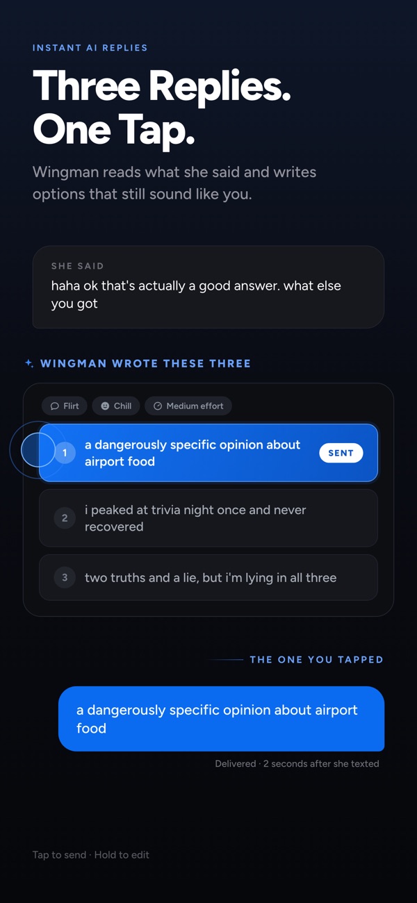 Wingman screenshot and photo replies